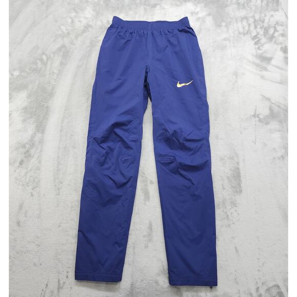 Nike Pants Womens XS Blue Yellow Pull On Drawstring Zip Hem Nylon Running Gym - Picture 1 of 14